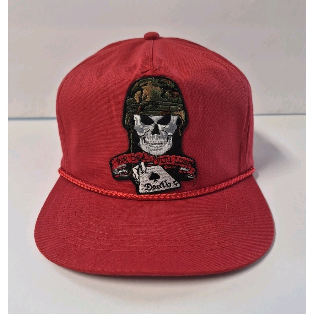 Vintage US Military "WE DEAL YOU LOSE" Strapback Hat Patch Death Card Leather